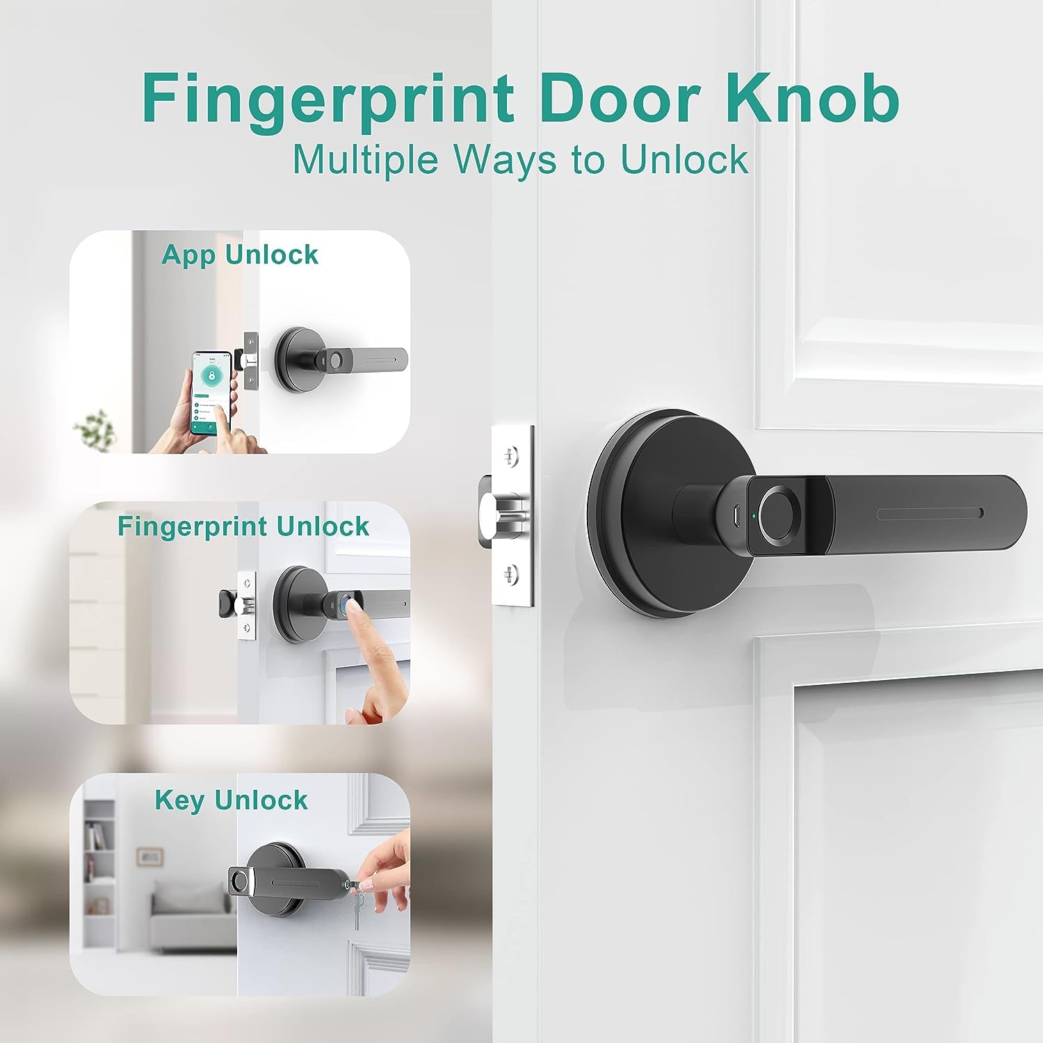 Fingerprint Door Lock,  Smart Electronic Door Knob with App Control,100 Fingerprints Biometric Door Keyless Entry Door Lock with Tuya App for Bedroom Office Home Black
